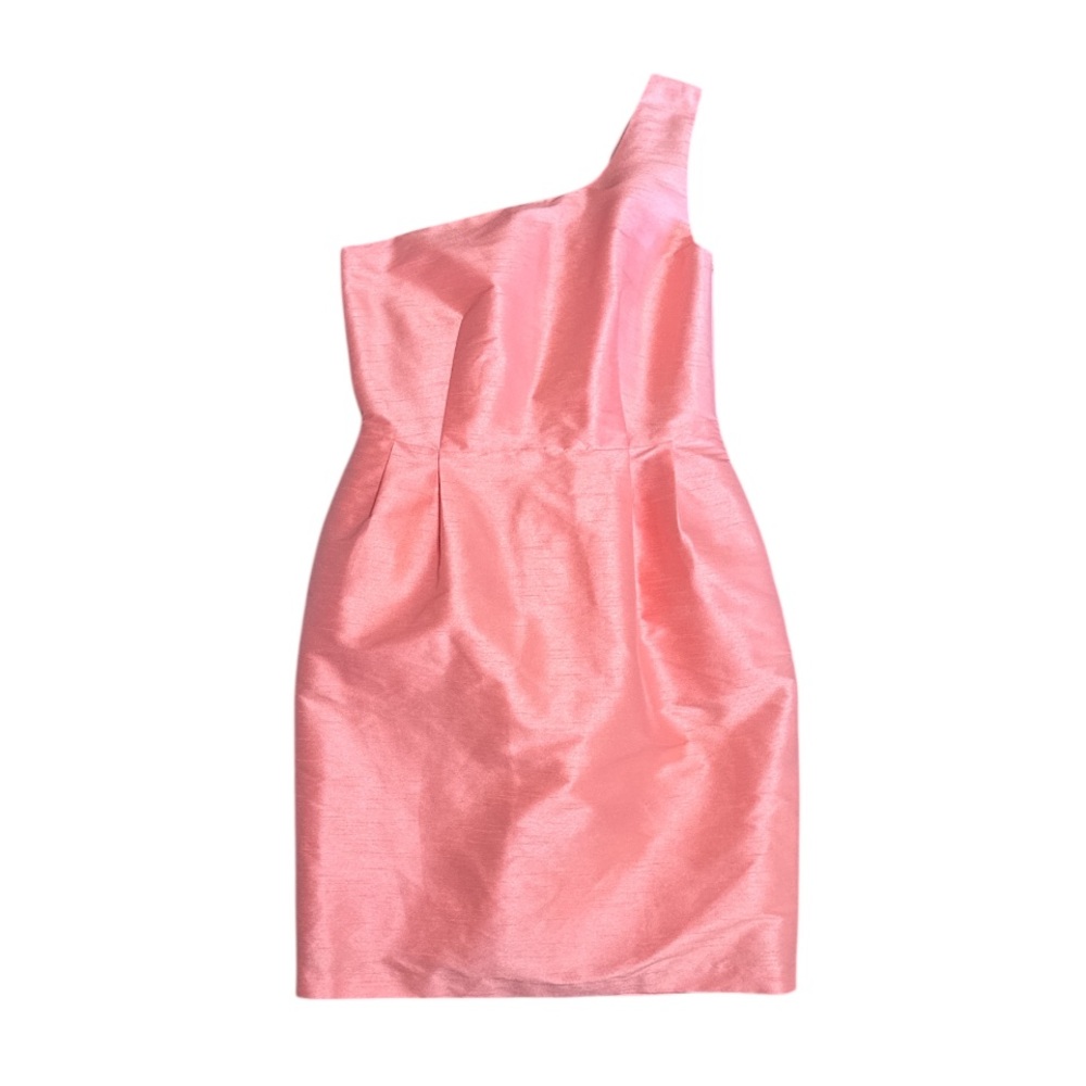 Lula Kate Premium 100% Silk One Shoulder Dress Rosy Pink Size 6 side pockets